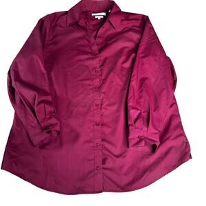 Foxcroft for Appleseeds Womens 16W Shaped Burgandy Maroon Long Sleeve Button Up
